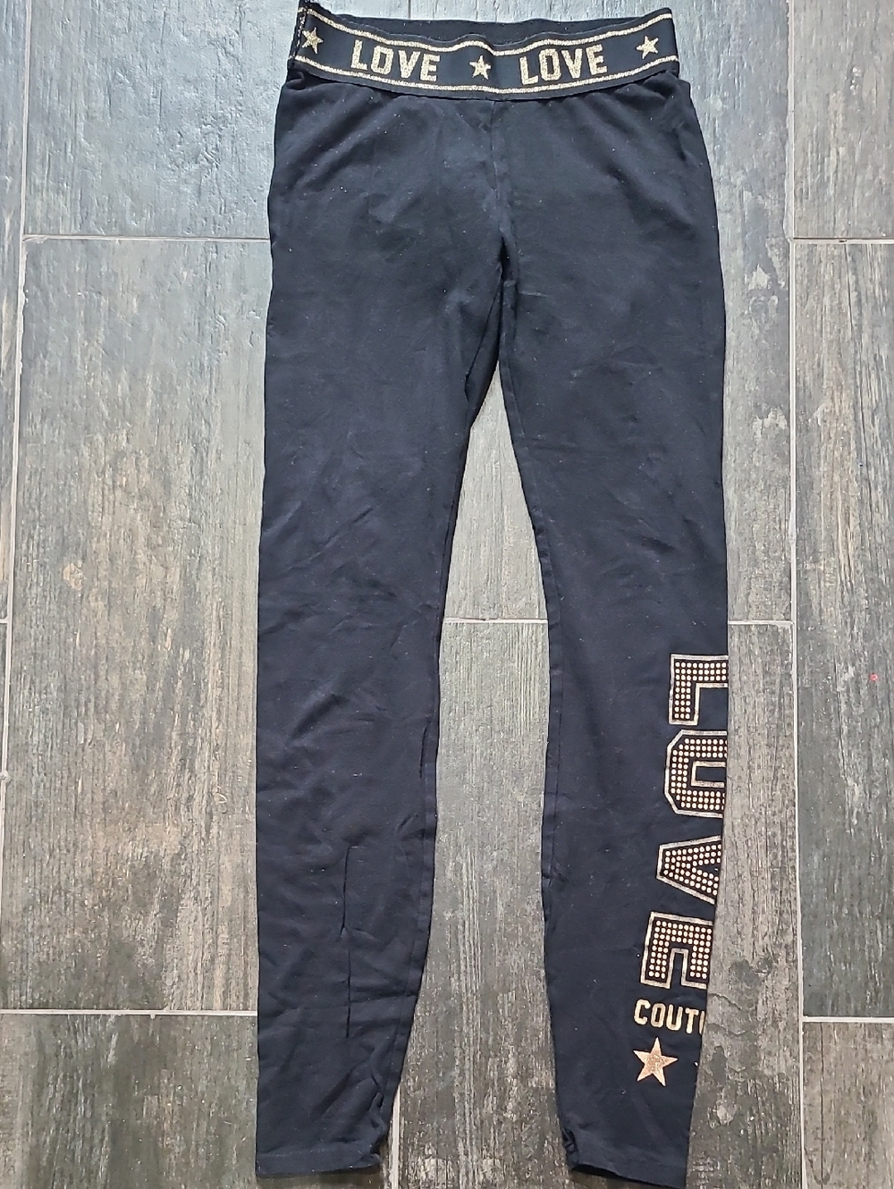 Juicy Couture Black Leggings with Gold 'LOVE' Embellishment